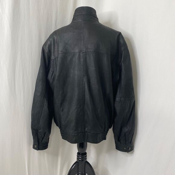 Men’s Large Leather Jacket Red Head Black Full Zip Pockets Outerwear Vintage Y2K - Picture 5 of 16